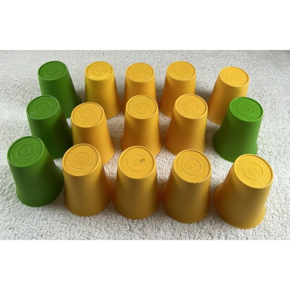 Vintage Tupperware Bell Tumblers Set of 15 Green Yellow Cups Made in USA *READ*